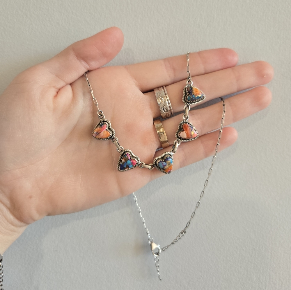 Thorny Oyster Turquoise Sterling Heart Necklace - Picture 2 of 4